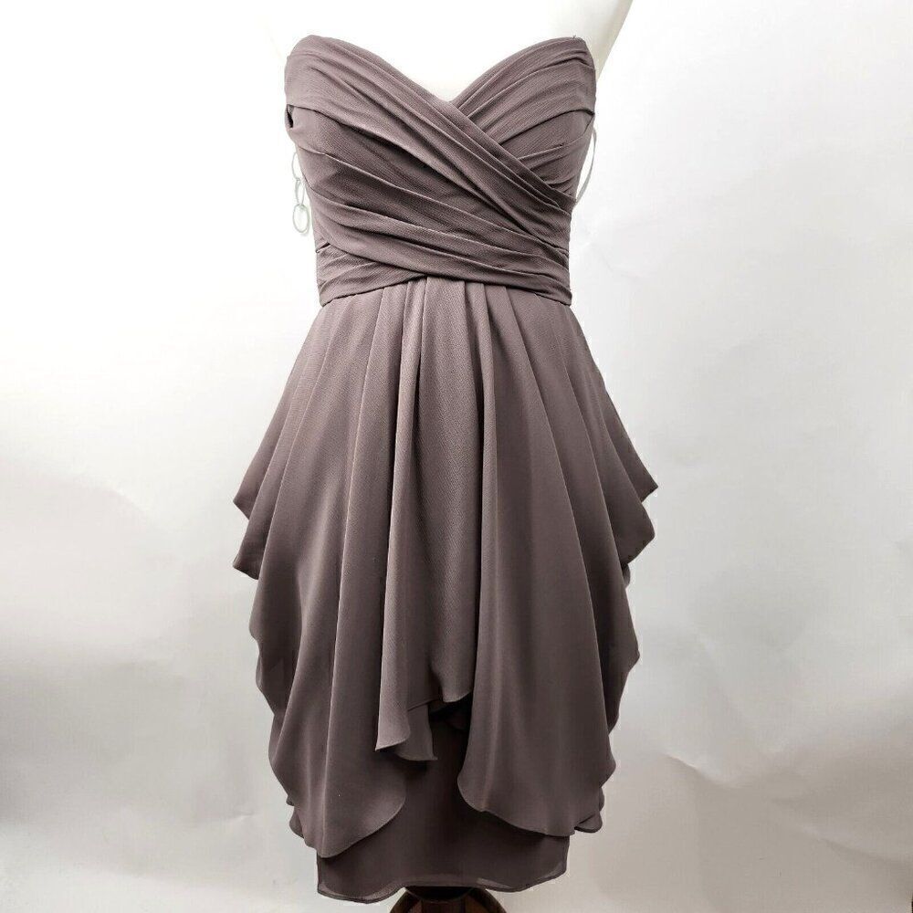 Watters & Watters Short Bridesmaid Crinkle Chiffon Light Brown Dress 10